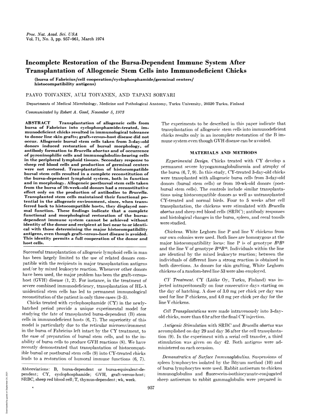 Incomplete Restoration of the Bursa-Dependent Immune System