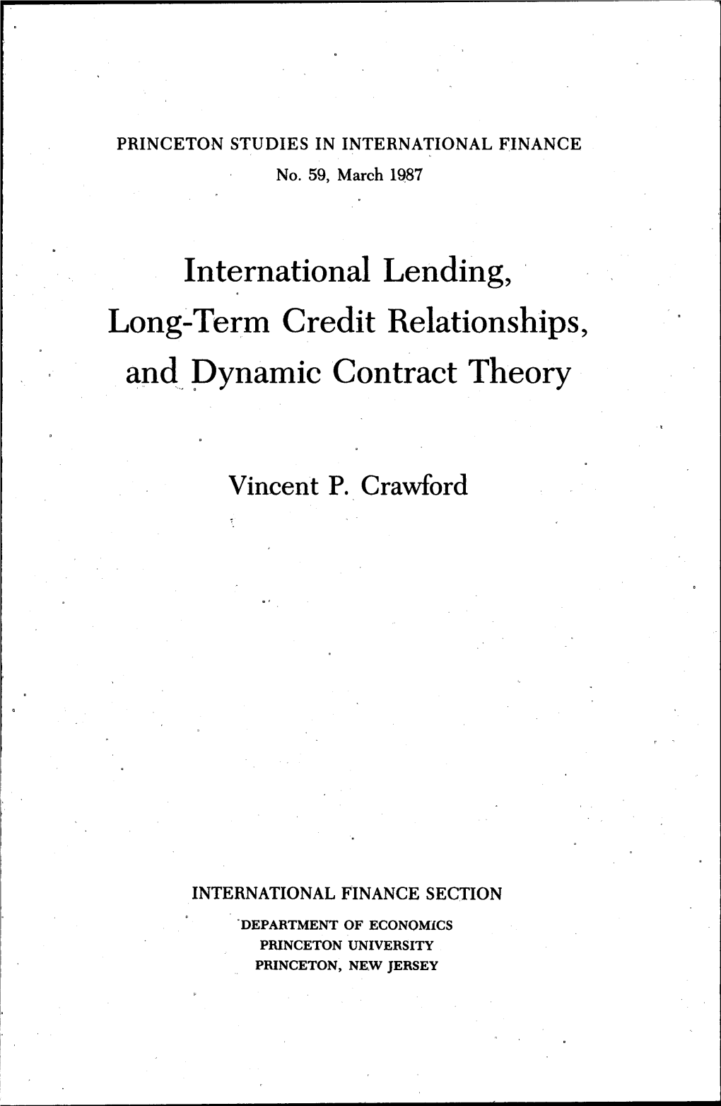 International Lending, Long-Term Credit Relationships, and Dynamic Contract Theory