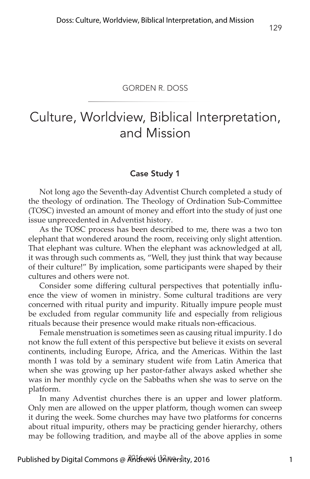 Culture, Worldview, Biblical Interpretation, and Mission 129