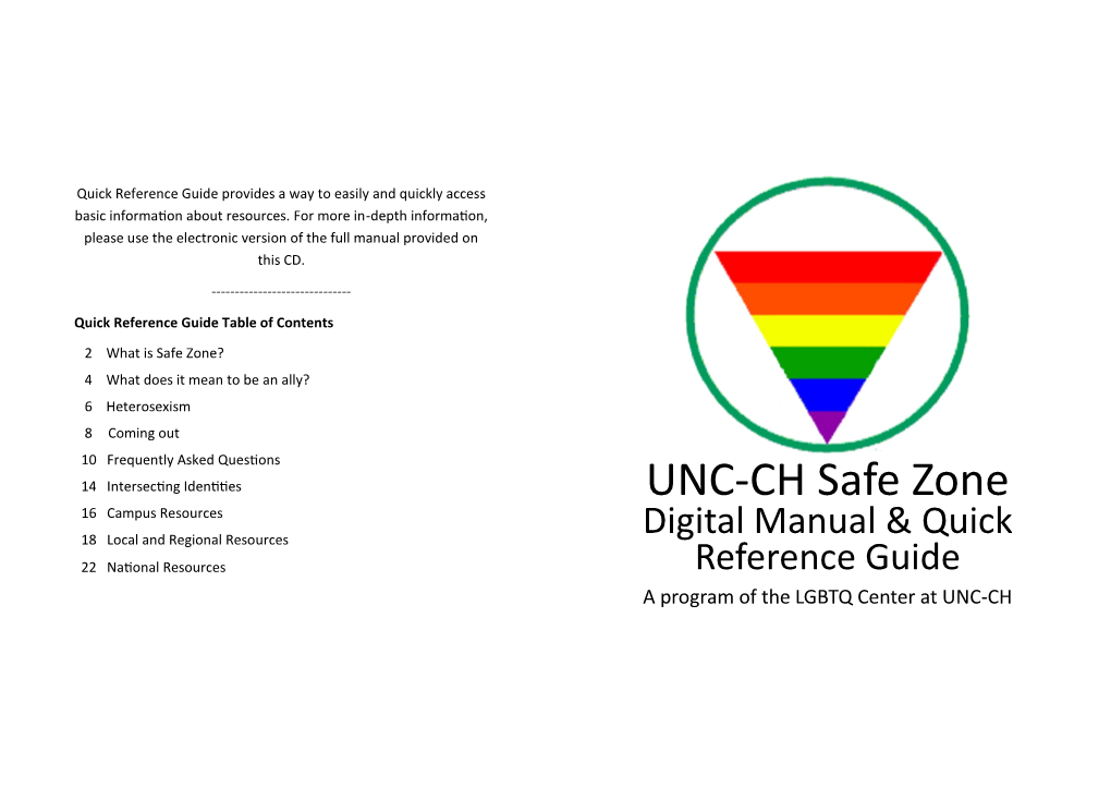 Safe Zone Quick Reference Guide Campuses All Across the Country and Around the World