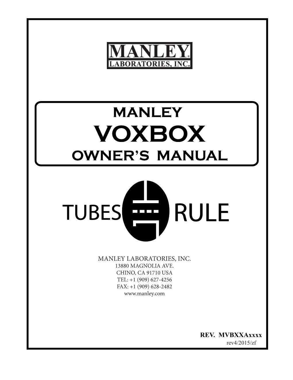 Manley Voxbox Owner’S Manual