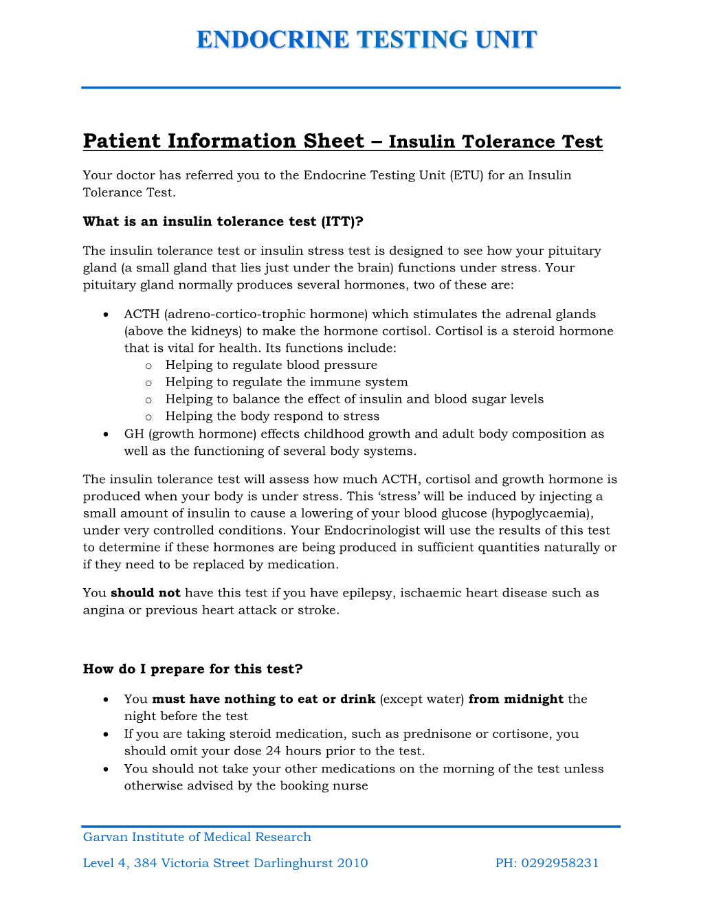 Insulin Tolerance Test