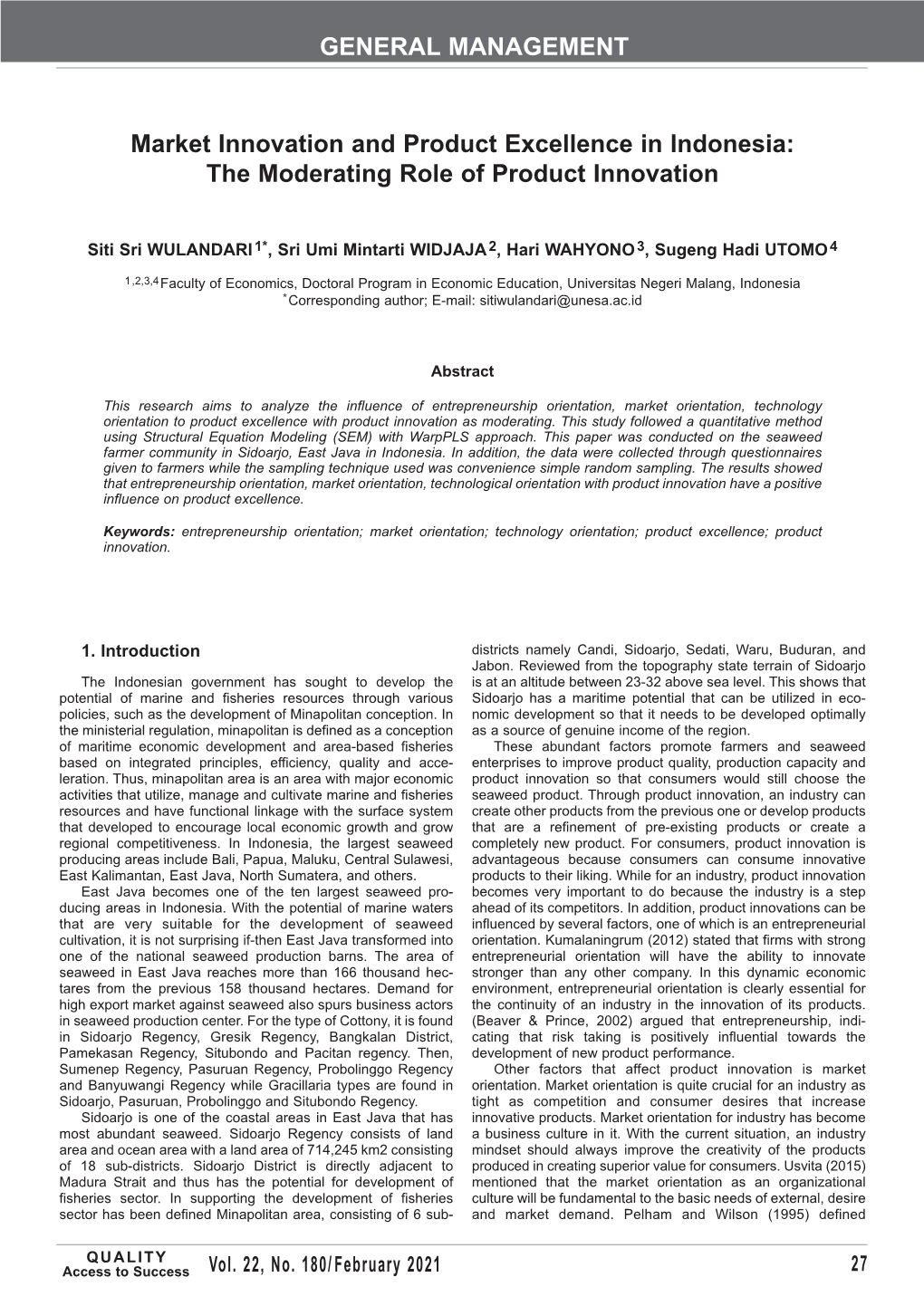 Market Innovation and Product Excellence in Indonesia: the Moderating Role of Product Innovation