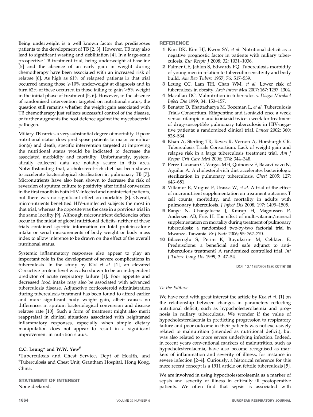 Being Underweight Is a Well Known Factor That Predisposes REFERENCE Patients to the Development of TB [2, 3]