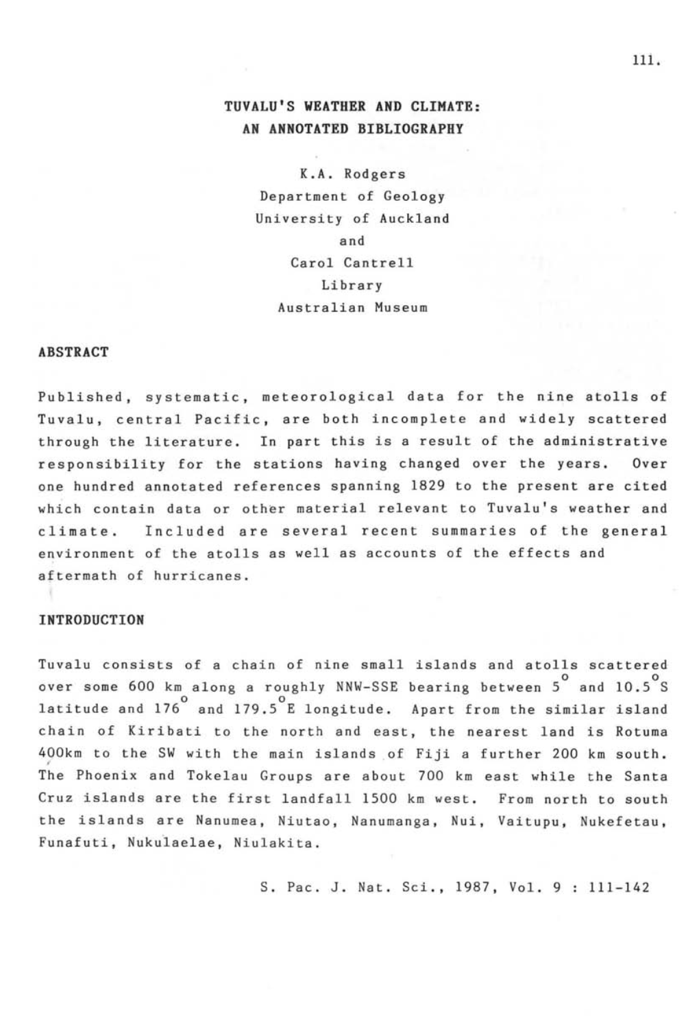 Abstract Tuvalu's Weather and Climate