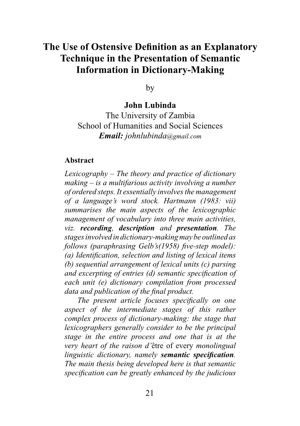 The Use of Ostensive Definition As an Explanatory Technique in the Presentation of Semantic Information in Dictionary-Making By