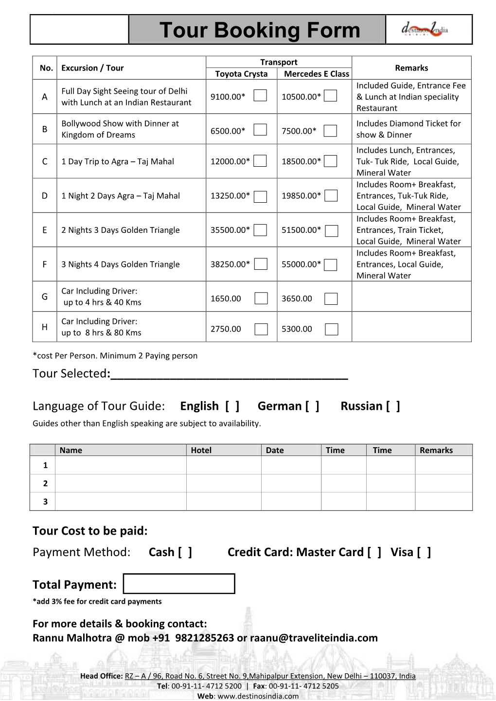 Tour Booking Form