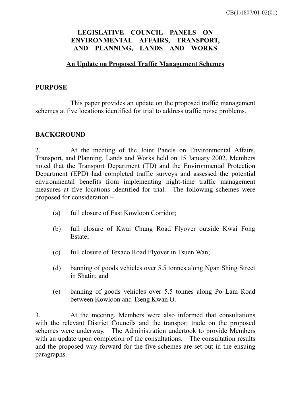 Legislative Council Panels on Environmental Affairs, Transport, and Planning, Lands and Works