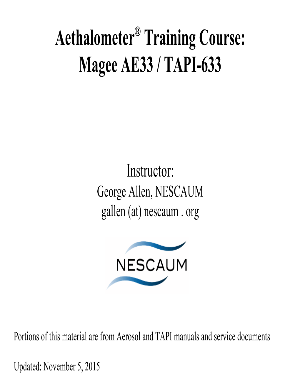 Training Course: Magee AE33 / TAPI-633