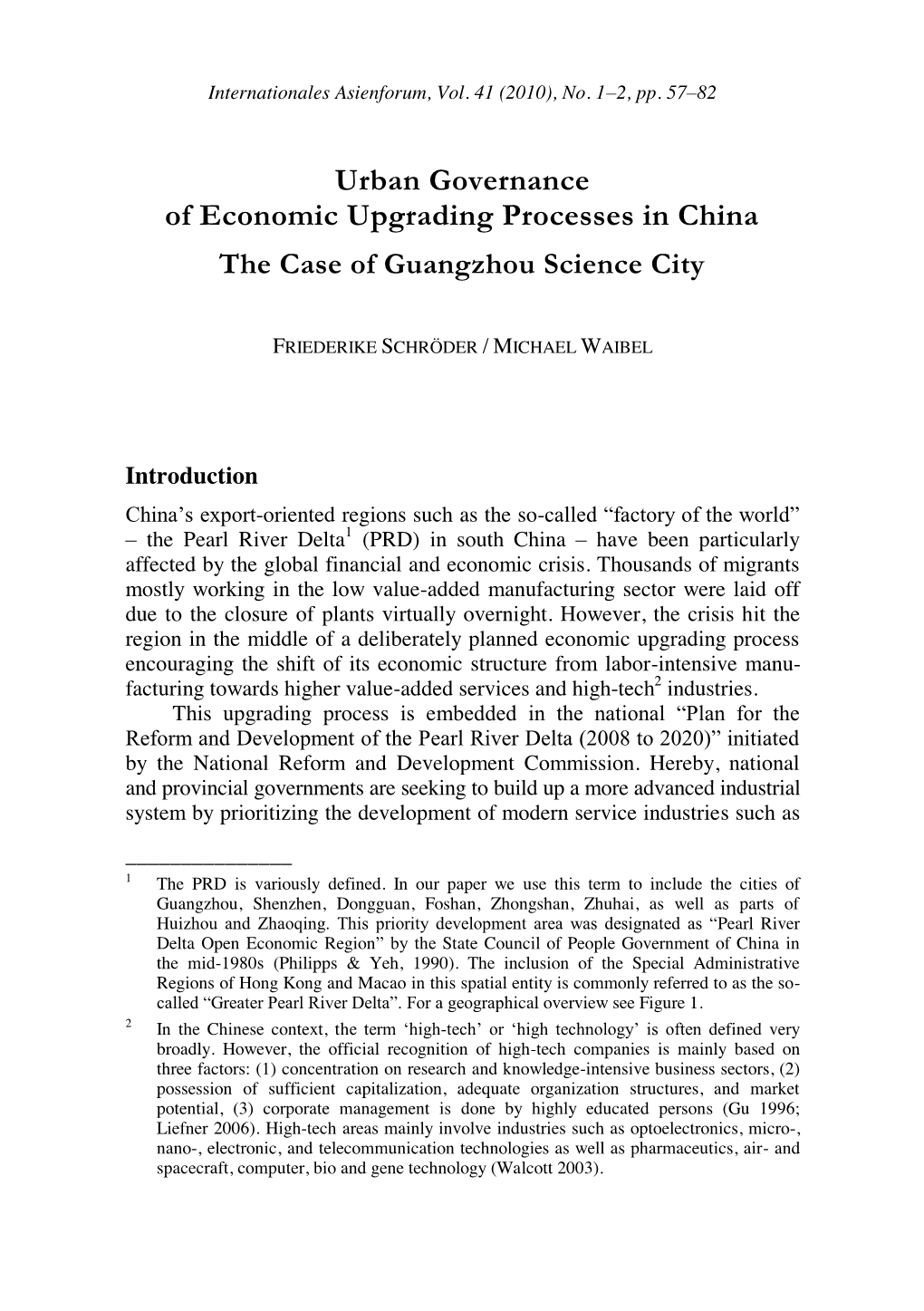 Urban Governance of Economic Upgrading Processes in China the Case of Guangzhou Science City