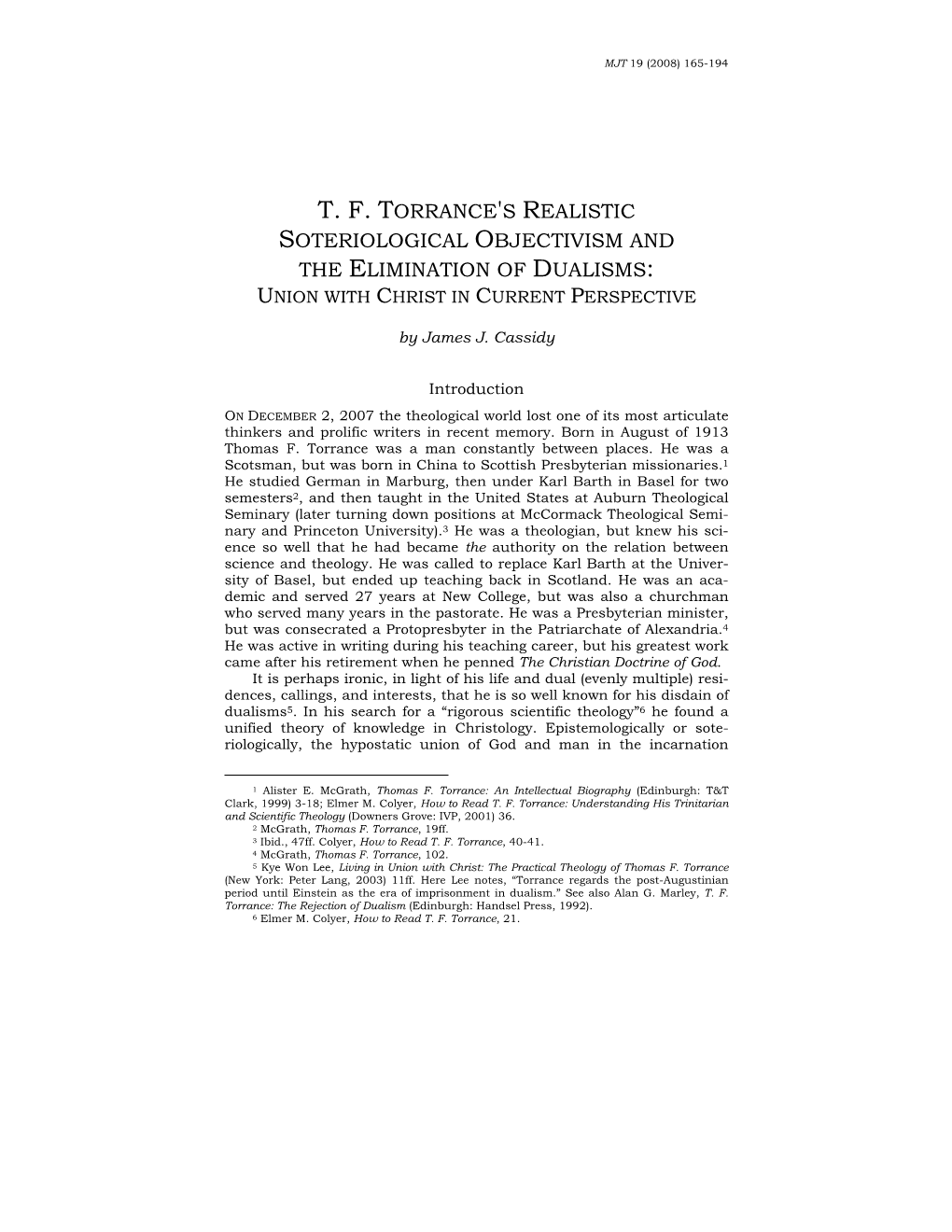T.F. Torrance's Realistic Soteriological Objectivism and the Elimination of Dualisms