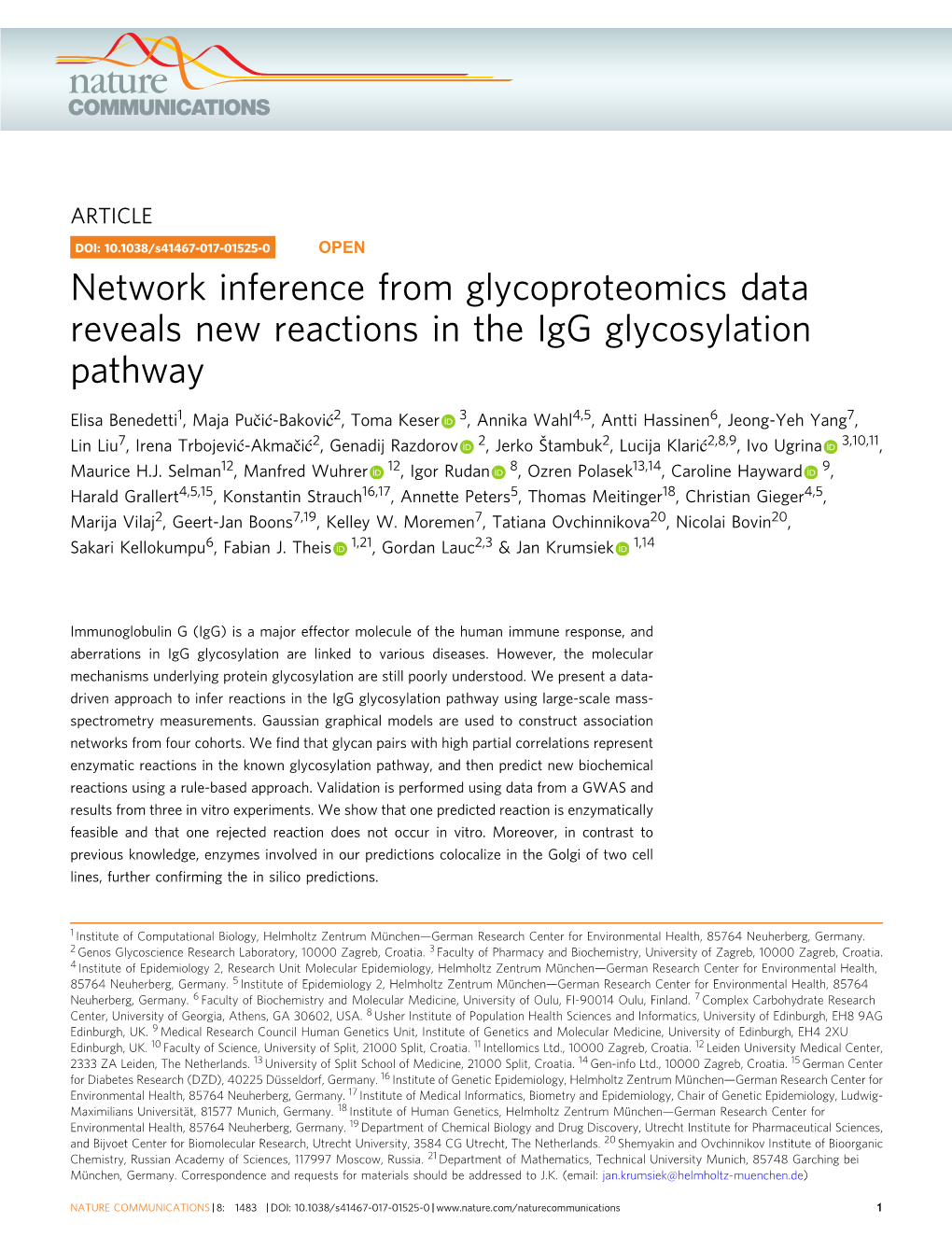 Network Inference from Glycoproteomics Data Reveals New Reactions in the Igg Glycosylation Pathway