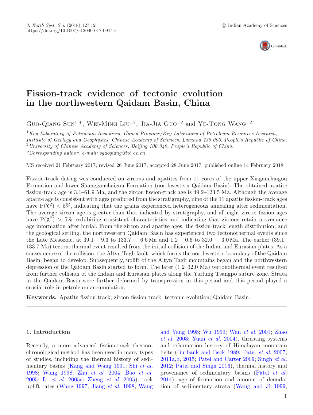 Fission-Track Evidence of Tectonic Evolution in the Northwestern Qaidam Basin, China