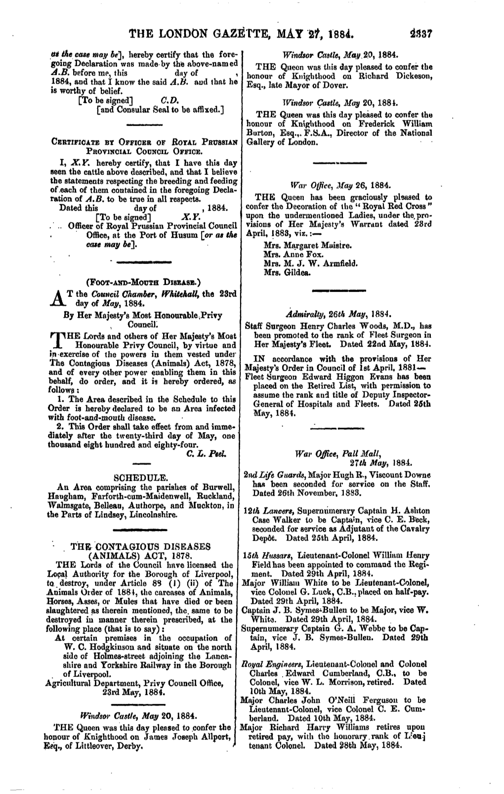 THE LONDON GAZETTE, MAY 2F, 1884. 4337