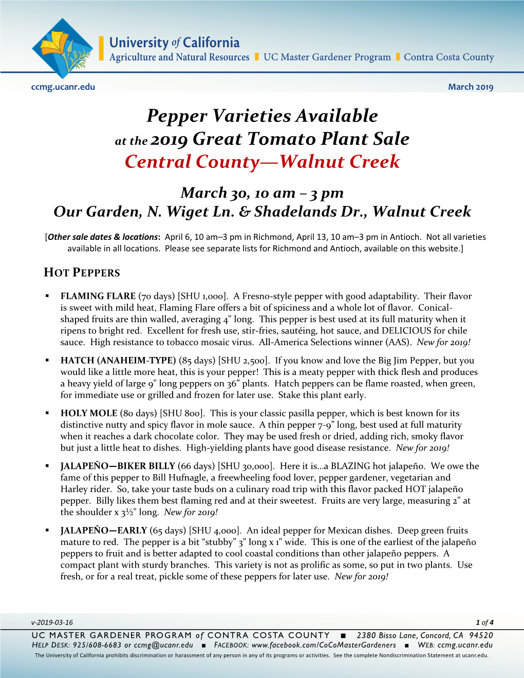 2019 GTPS Pepper Varieties—Walnut Creek