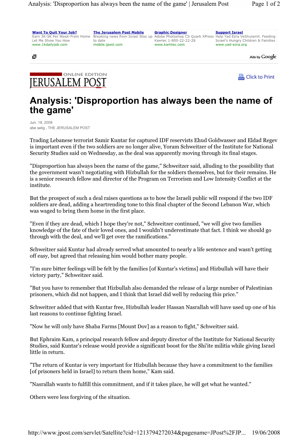 Analysis: 'Disproportion Has Always Been the Name of the Game' | Jerusalem Post Page 1 of 2