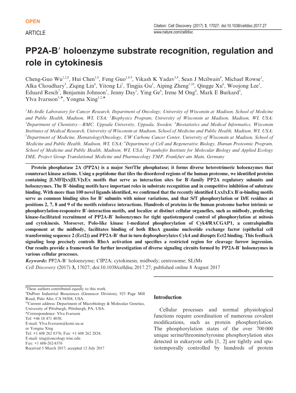 PP2A-B′ Holoenzyme Substrate Recognition, Regulation and Role in Cytokinesis