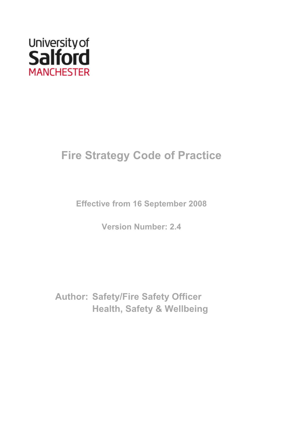University of Salford Code of Practice Title and Version