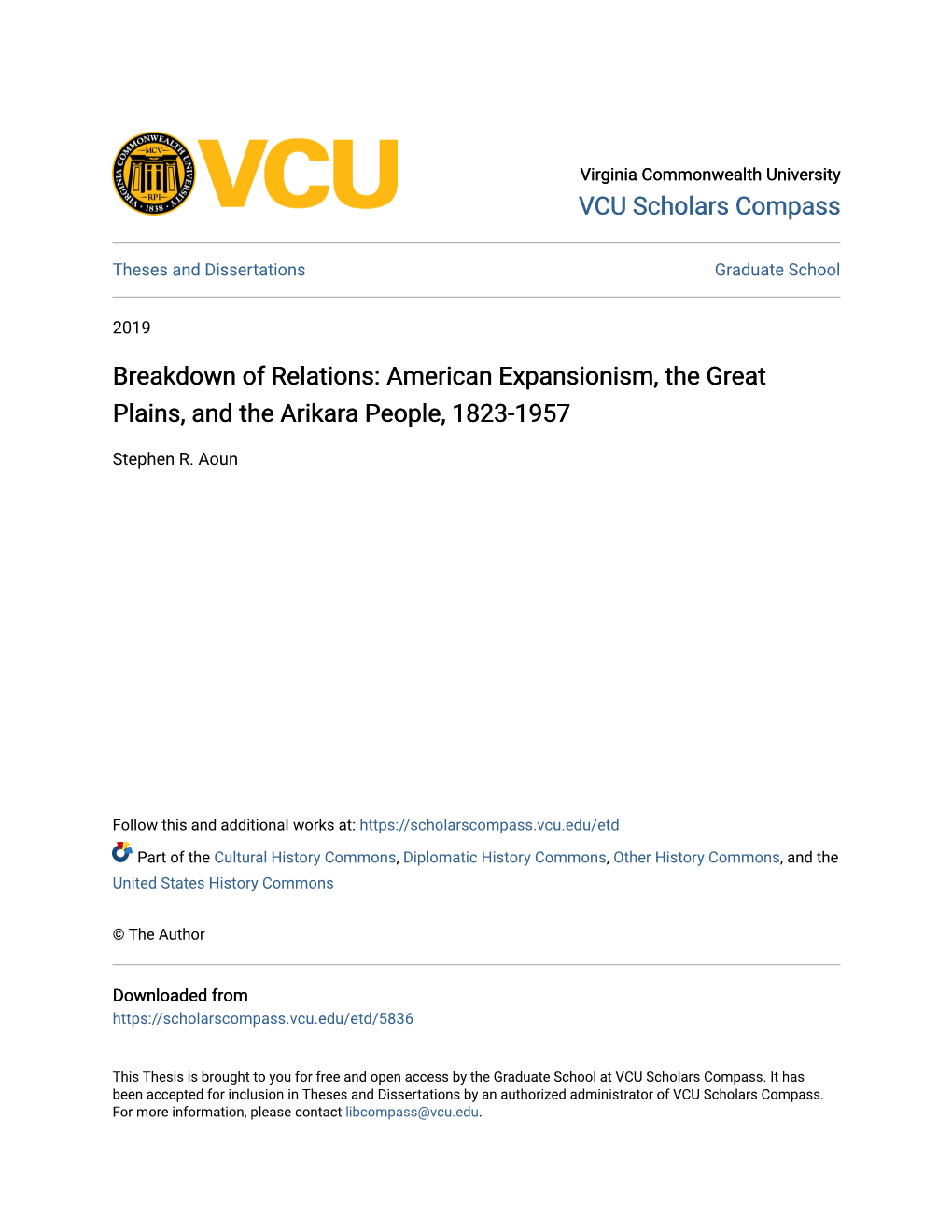 American Expansionism, the Great Plains, and the Arikara People, 1823-1957