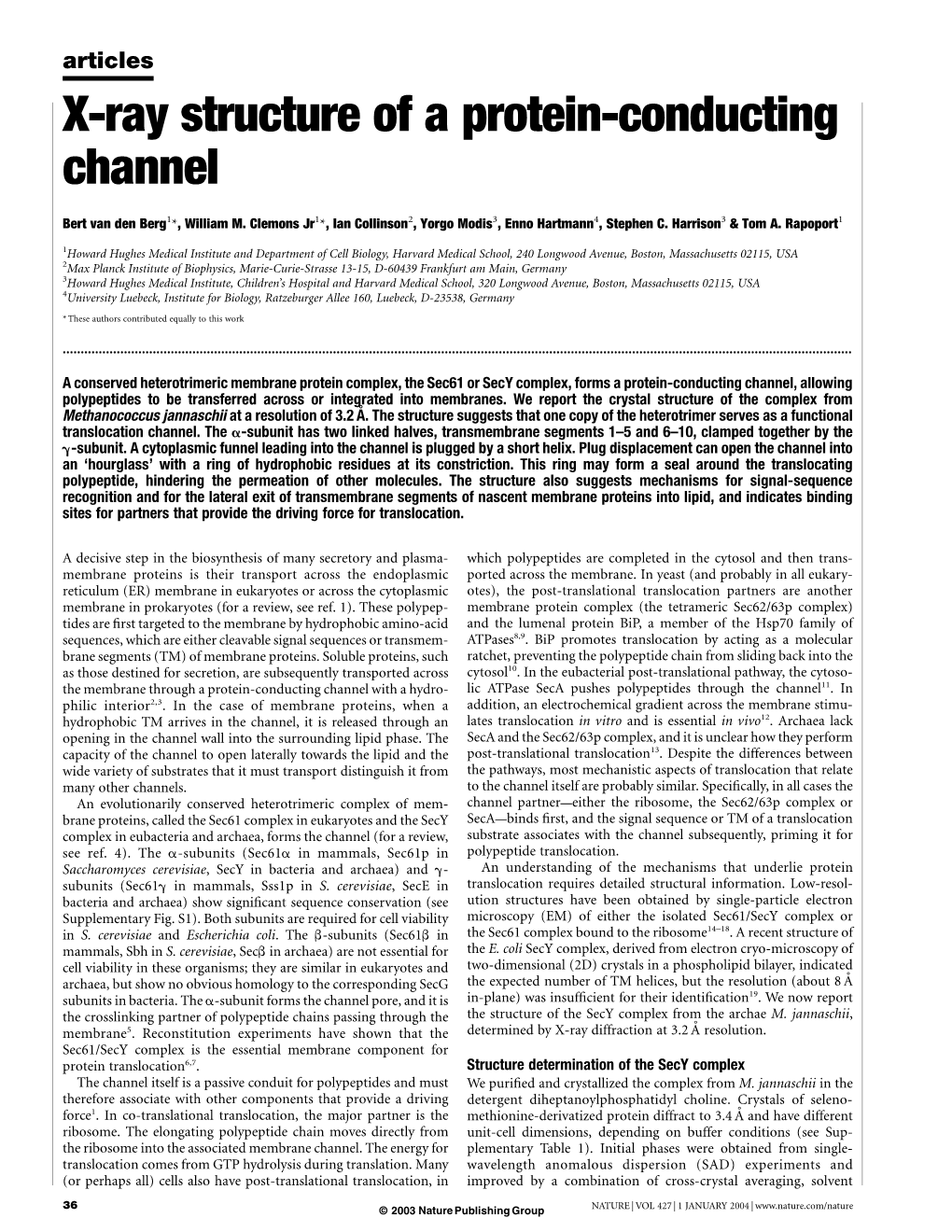 X-Ray Structure of a Protein-Conducting Channel