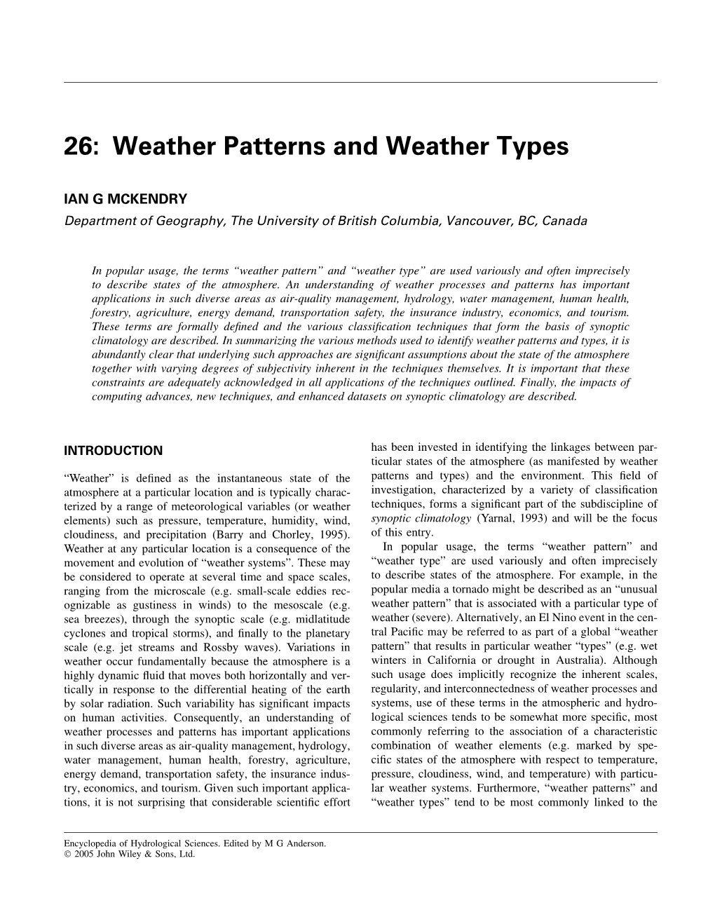 Weather Patterns and Weather Types