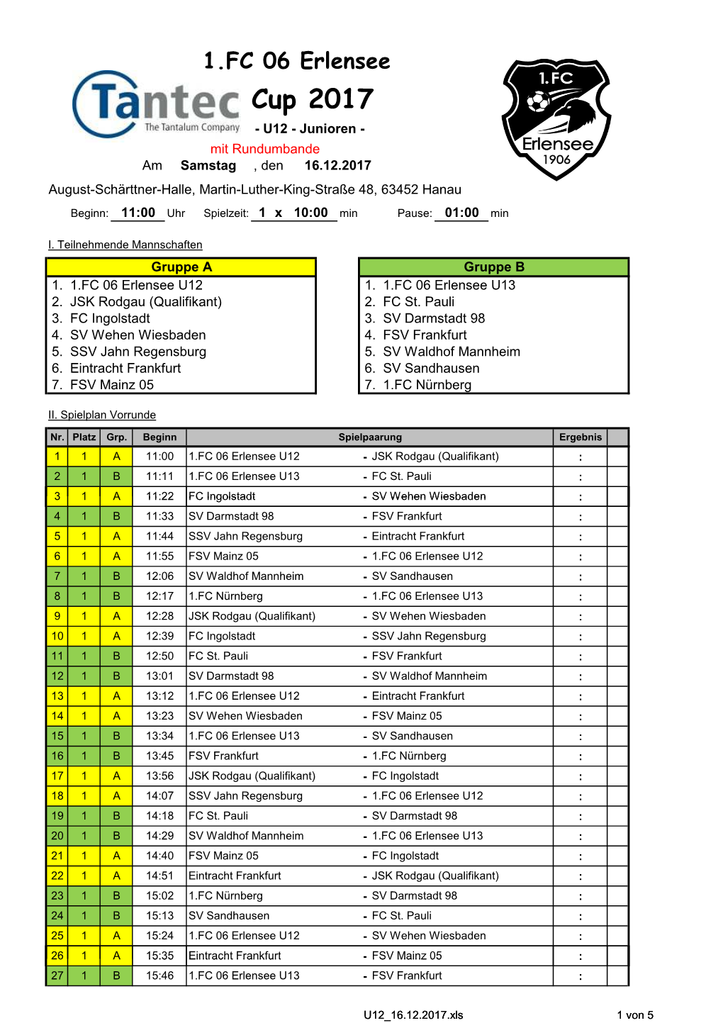 Spielplan Vorrunde