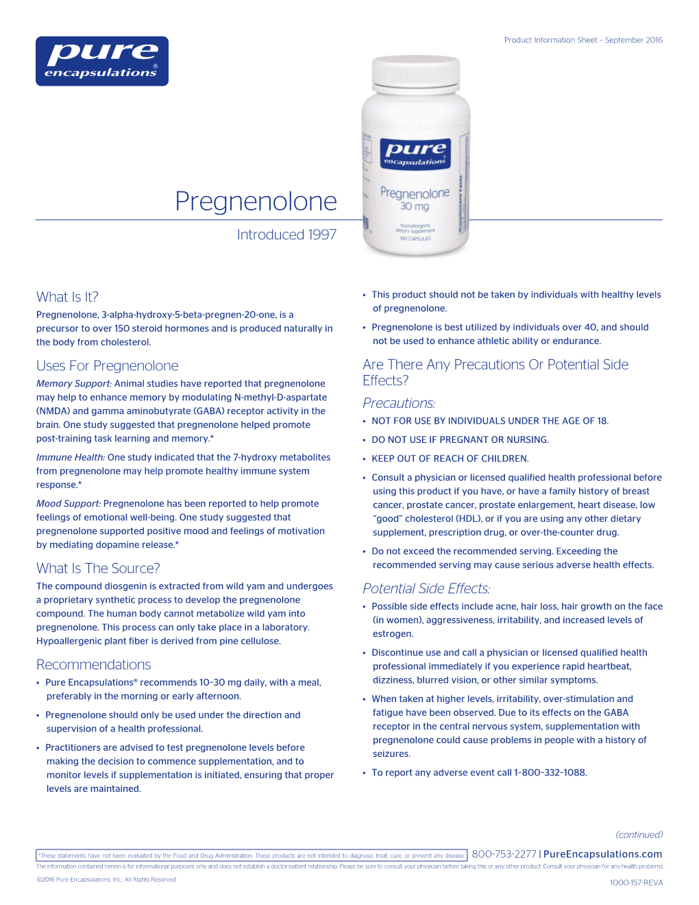 Pregnenolone Introduced 1997