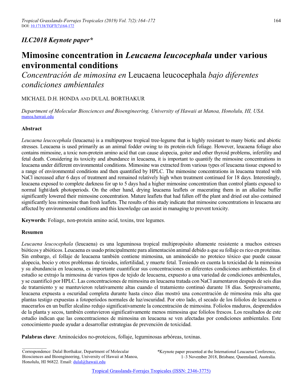 Mimosine Concentration in Leucaena Leucocephala Under Various Environmental Conditions
