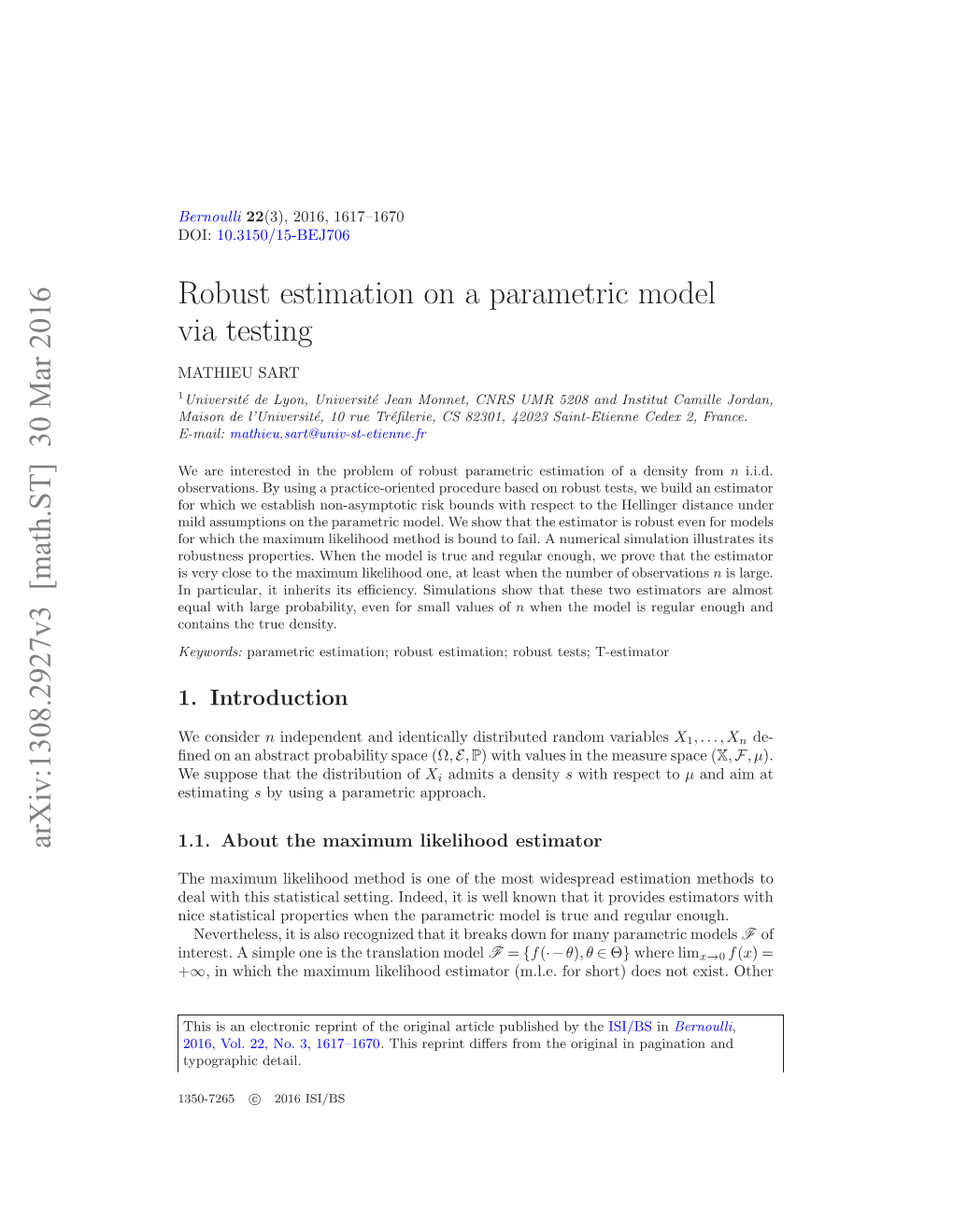 Robust Estimation on a Parametric Model Via Testing 3 Estimators