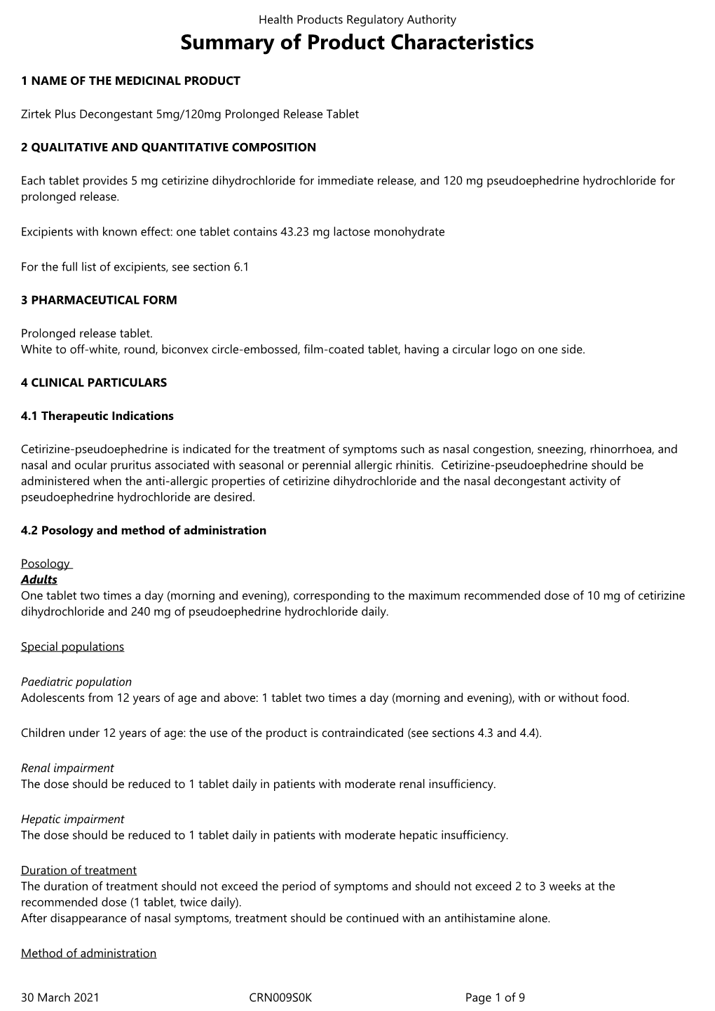 Summary of Product Characteristics