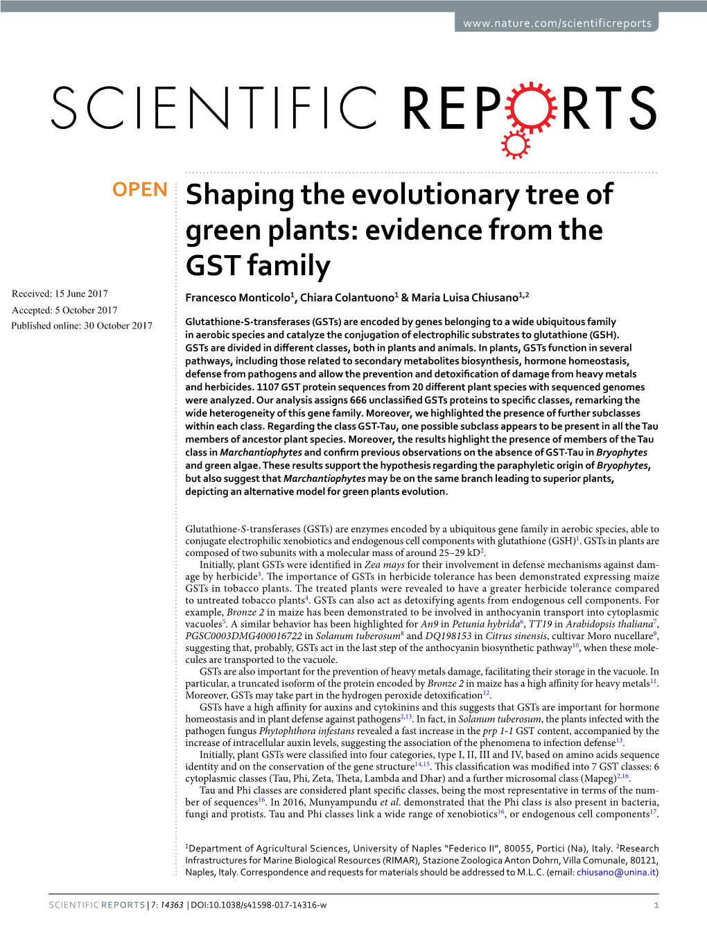 Shaping the Evolutionary Tree of Green Plants: Evidence from the GST Family