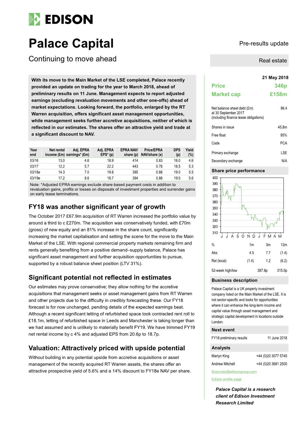 Palace Capital Pre-Results Update