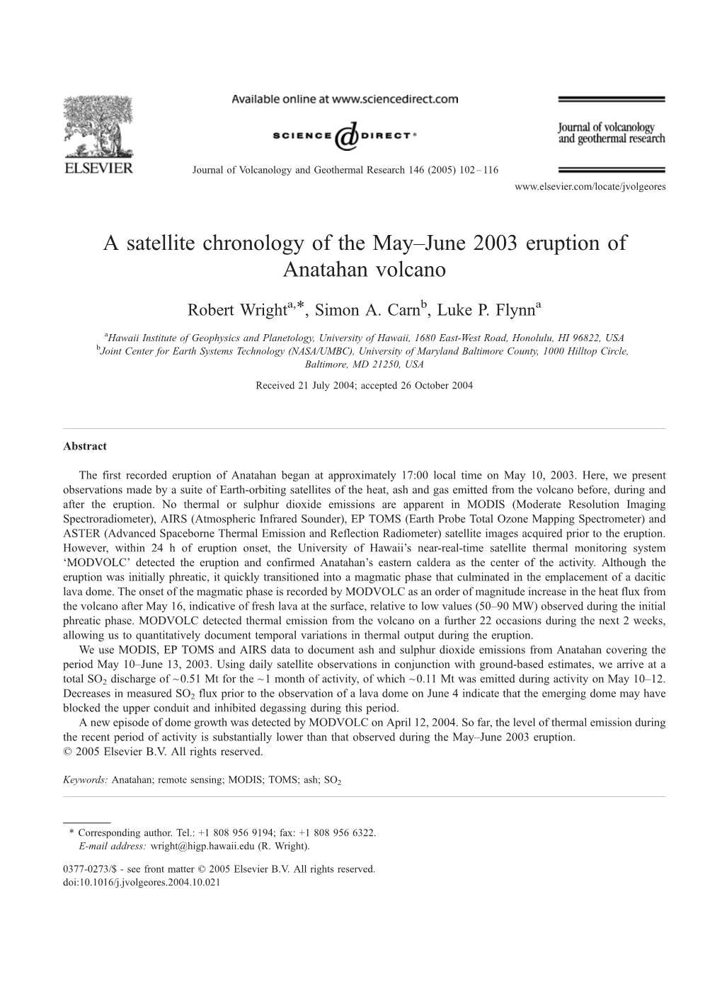 A Satellite Chronology of the May–June 2003 Eruption of Anatahan Volcano