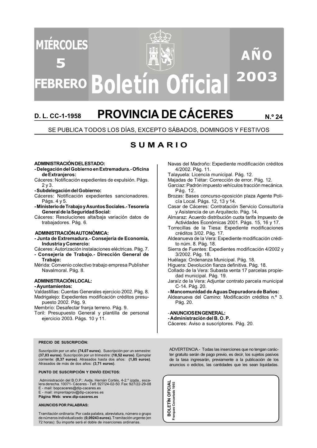 Boletín Oficial Palabra, (3,71 Euros)