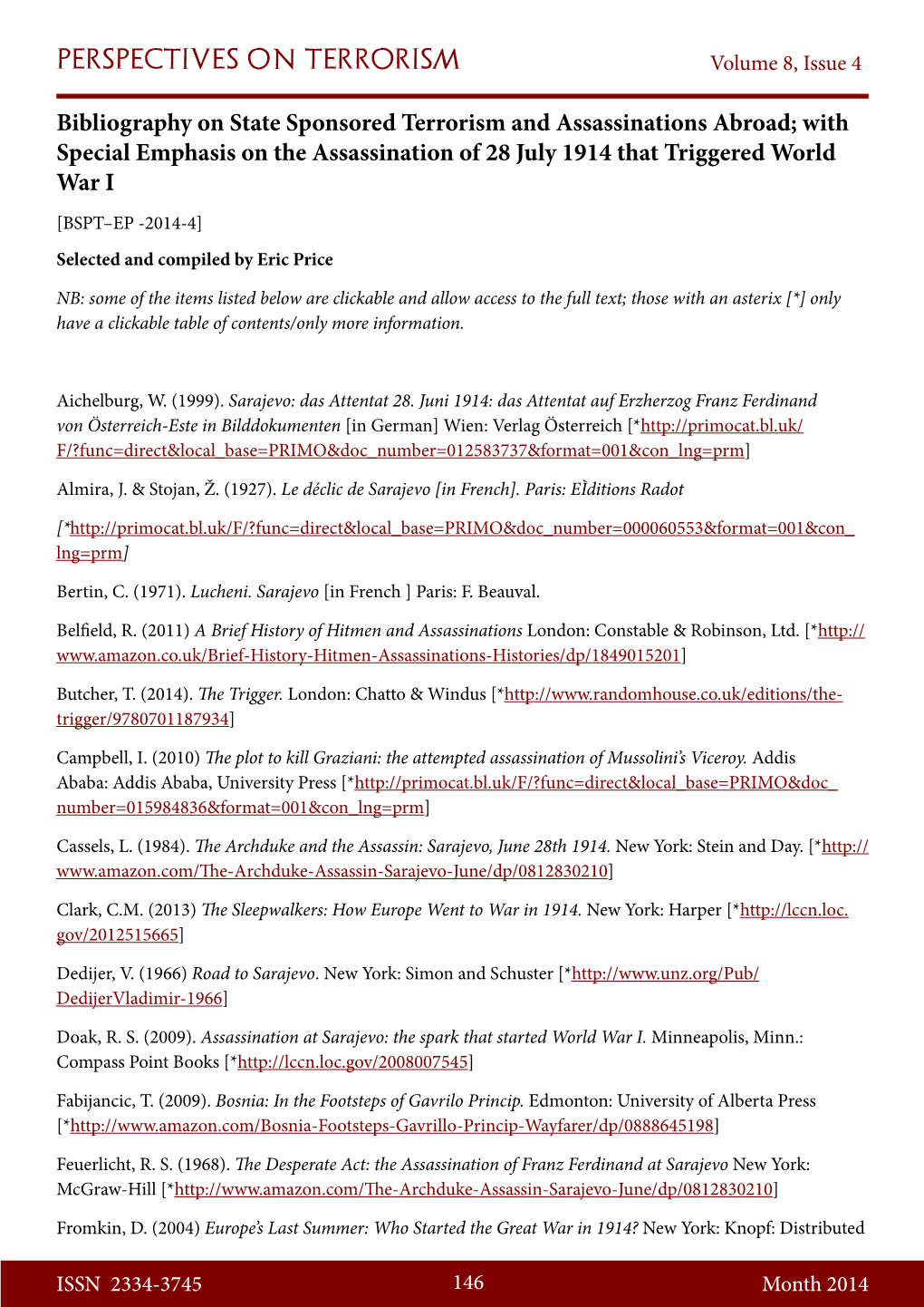 Bibliography on State Sponsored Terrorism and Assassinations Abroad