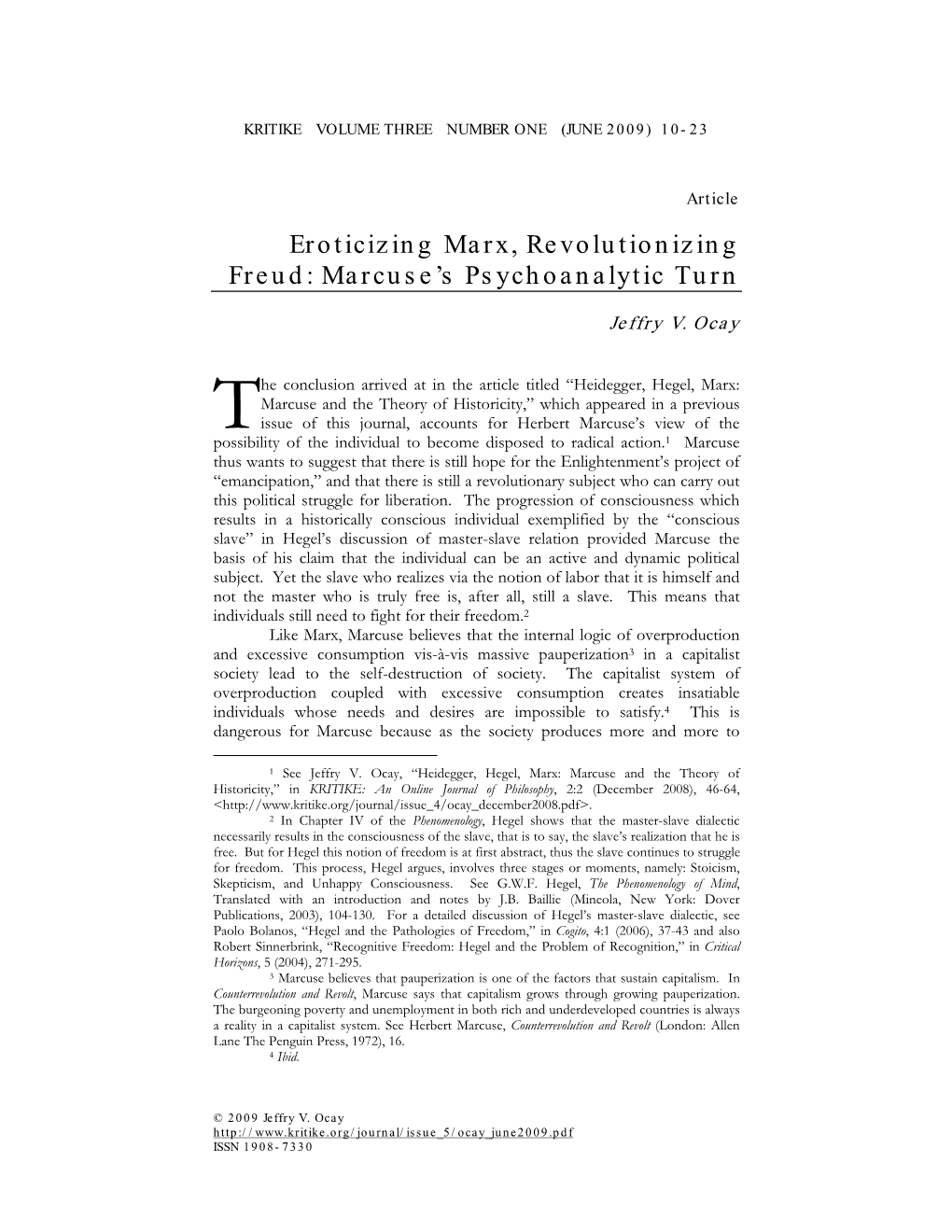 Eroticizing Marx, Revolutionizing Freud: Marcuse's Psychoanalytic Turn