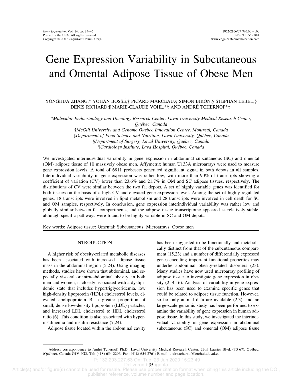 Gene Expression Variability in Subcutaneous and Omental Adipose Tissue of Obese Men