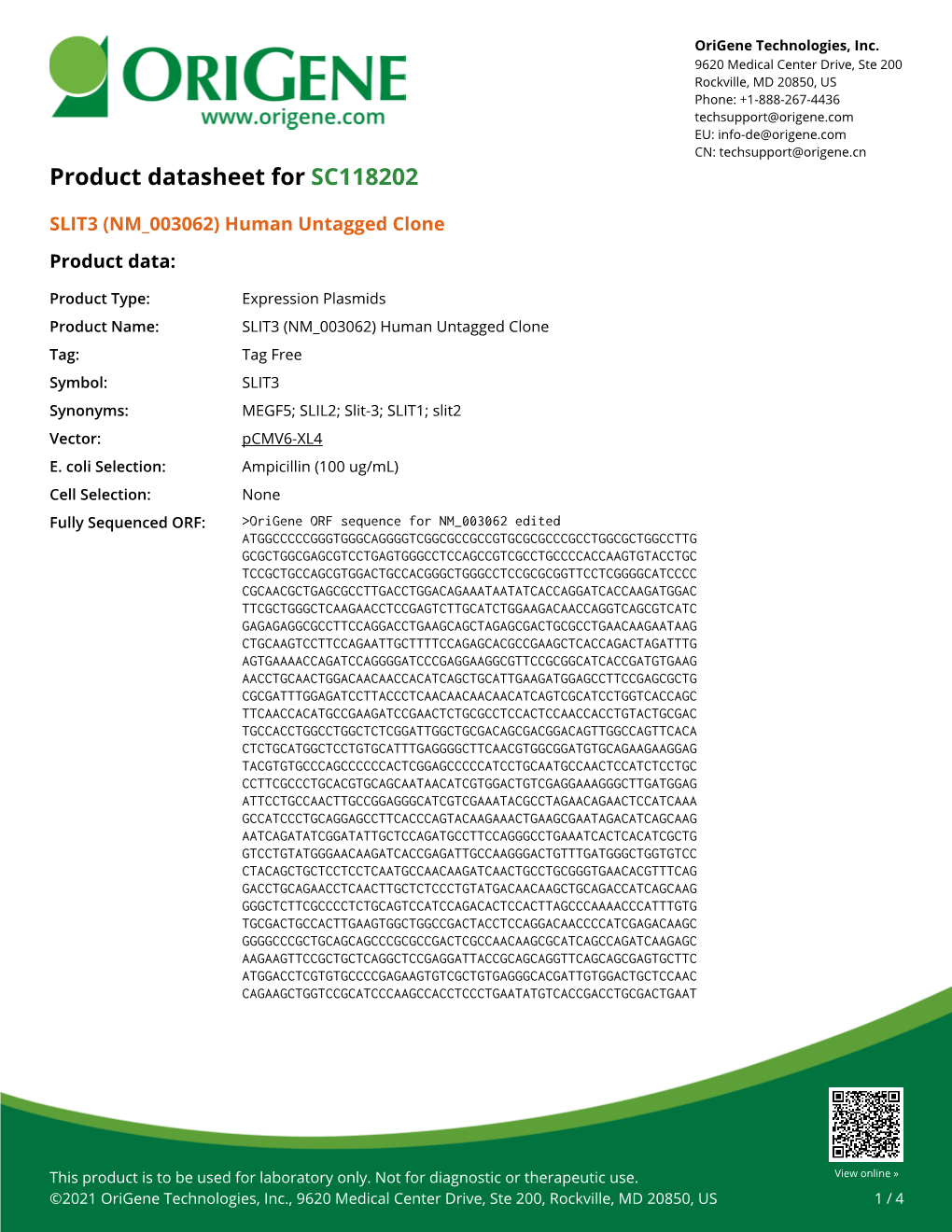 SLIT3 (NM 003062) Human Untagged Clone – SC118202 | Origene