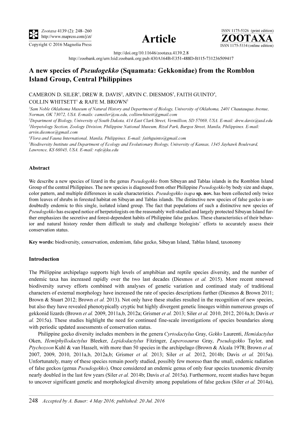 A New Species of Pseudogekko (Squamata: Gekkonidae) from the Romblon Island Group, Central Philippines