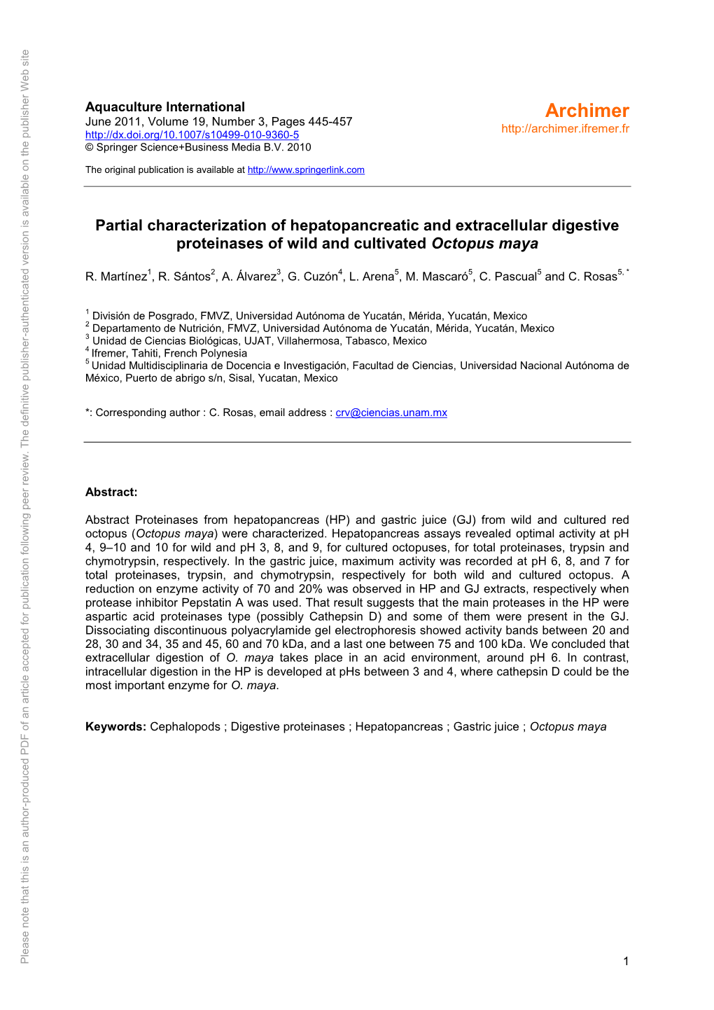 Partial Characterization of Hepatopancreatic and Extracellular