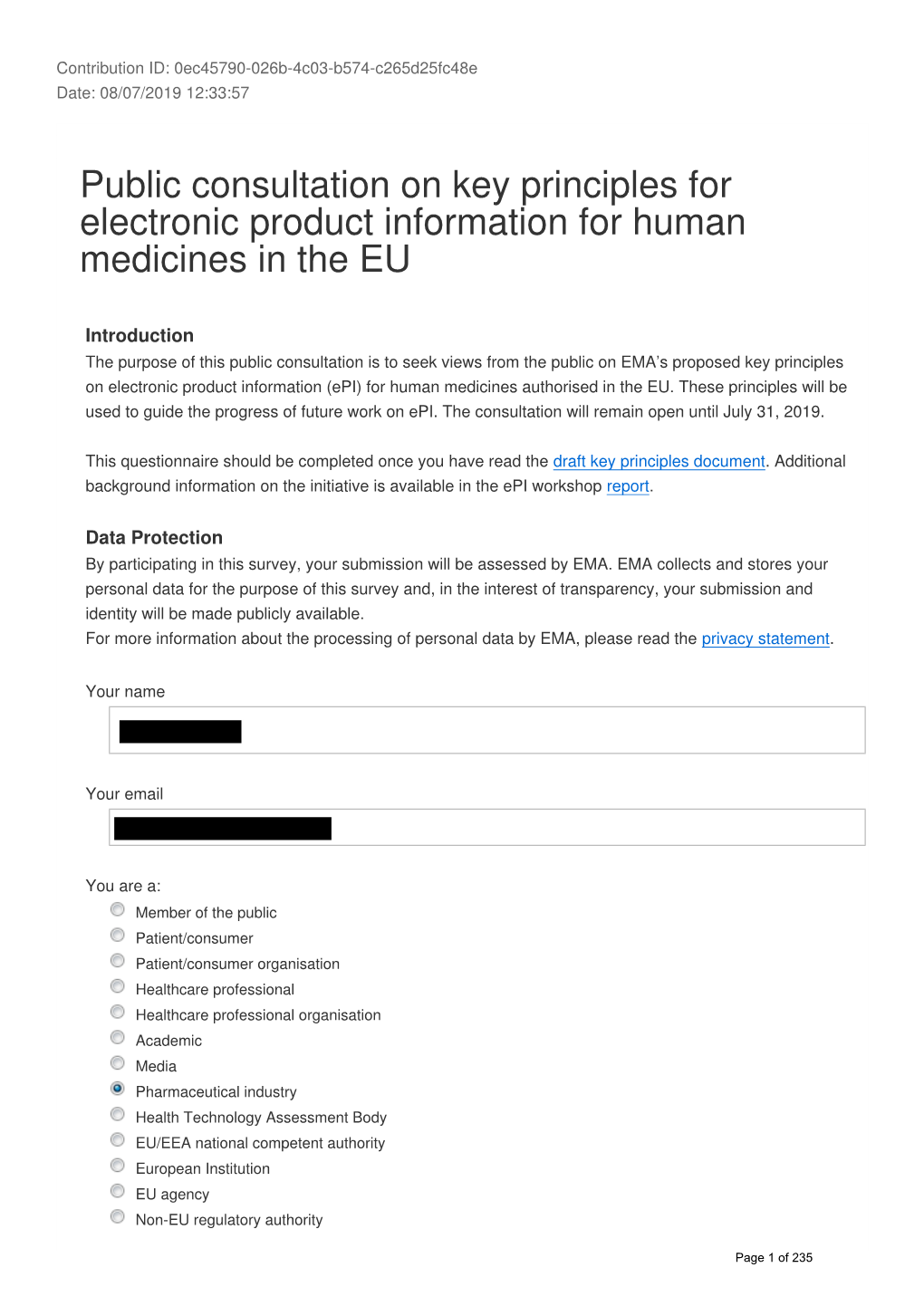 Public Consultation on Key Principles for Electronic Product Information for Human Medicines in the EU