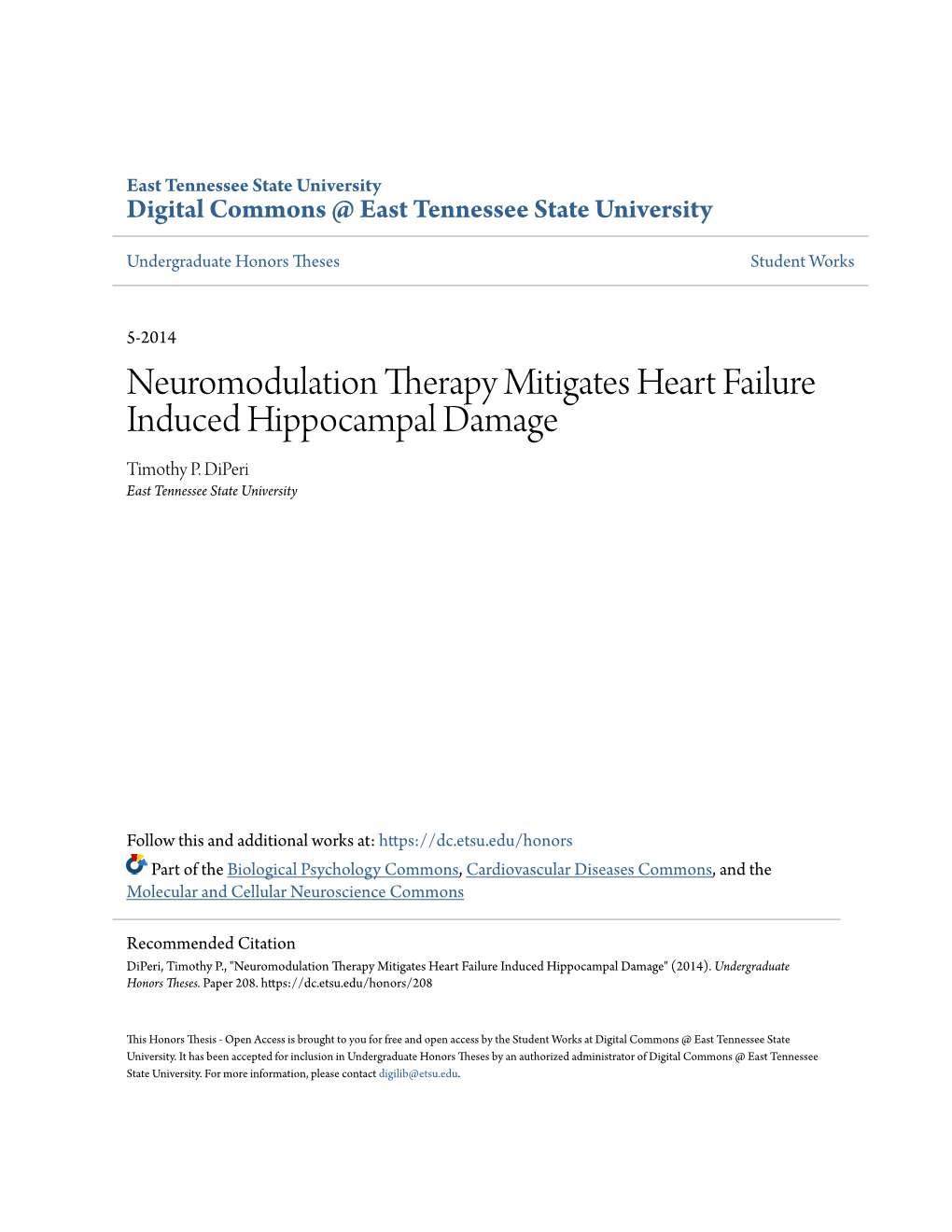 Neuromodulation Therapy Mitigates Heart Failure Induced Hippocampal Damage Timothy P
