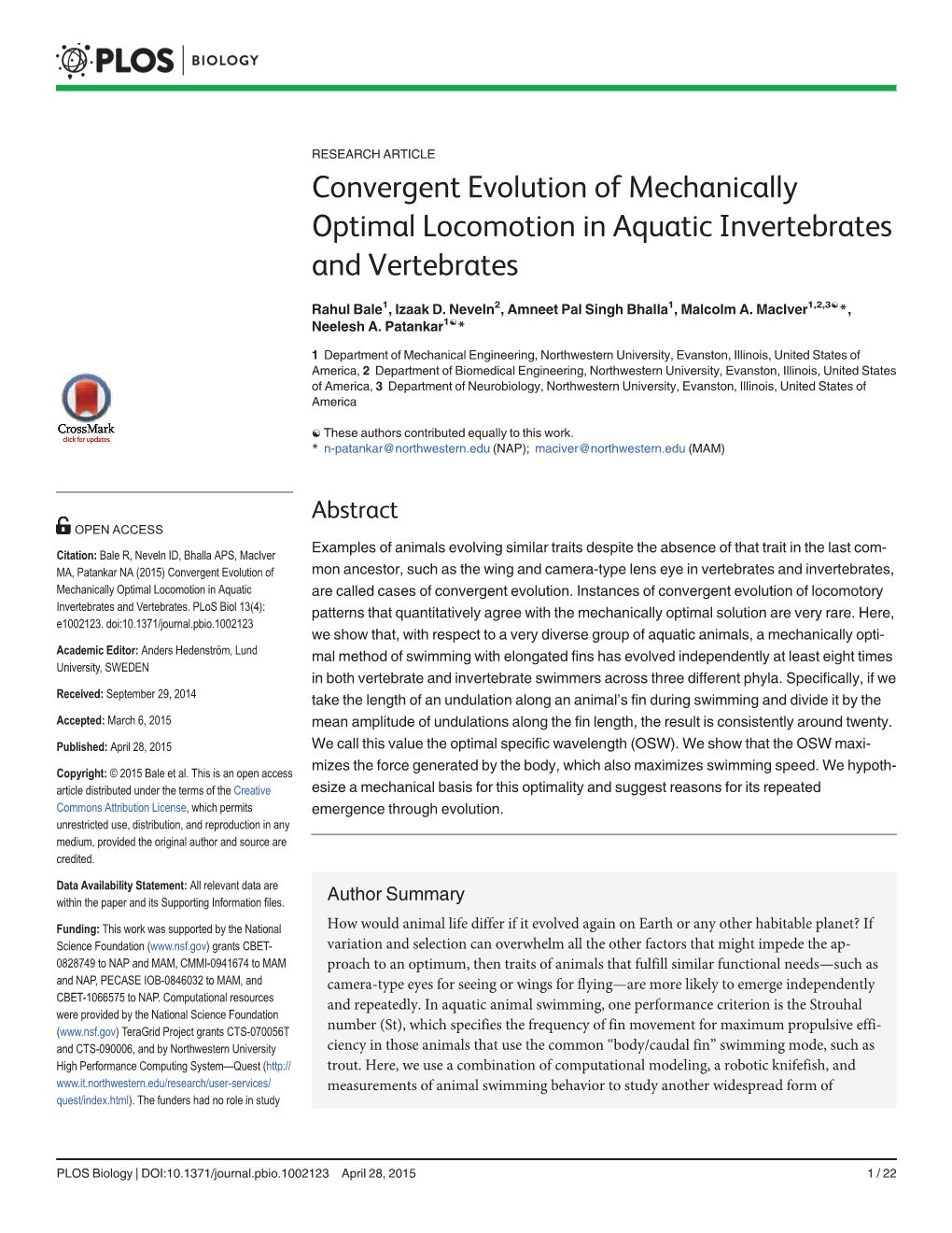 Convergent Evolution of Mechanically Optimal Locomotion in Aquatic Invertebrates and Vertebrates