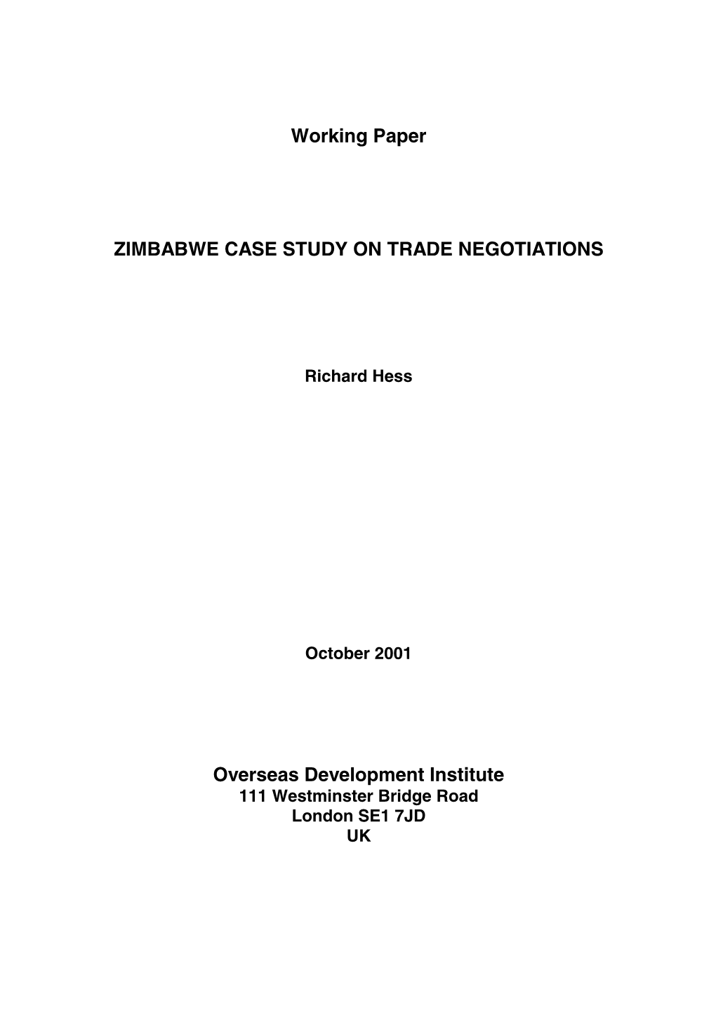 Zimbabwe Case Study on Trade Negotiations