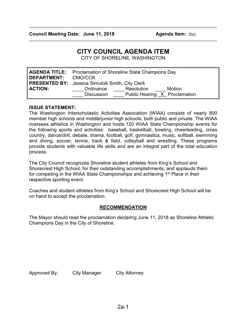 City Council Agenda Item City of Shoreline, Washington