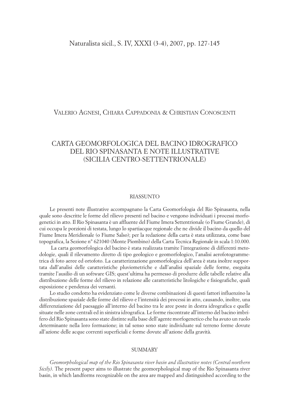 2007, Pp. 127-145 CARTA GEOMORFOLOGICA DEL BACINO