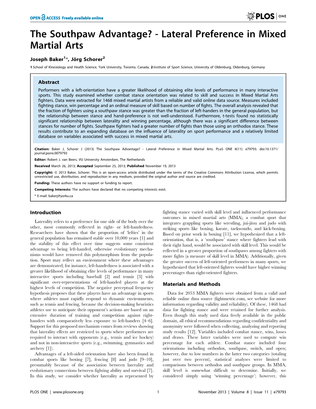 The Southpaw Advantage? - Lateral Preference in Mixed Martial Arts