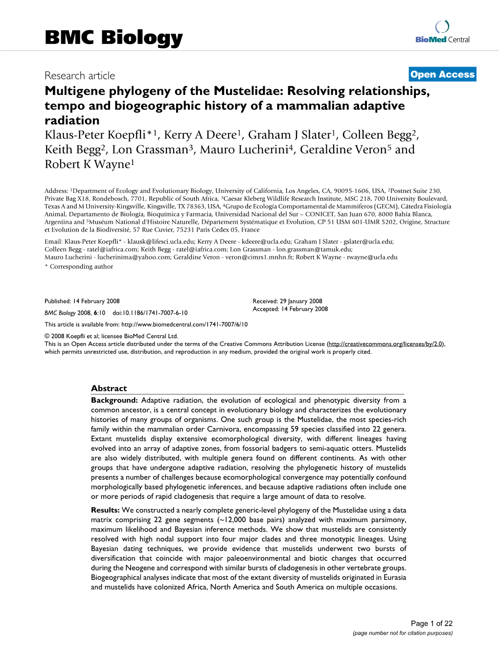 Multigene Phylogeny of the Mustelidae: Resolving Relationships