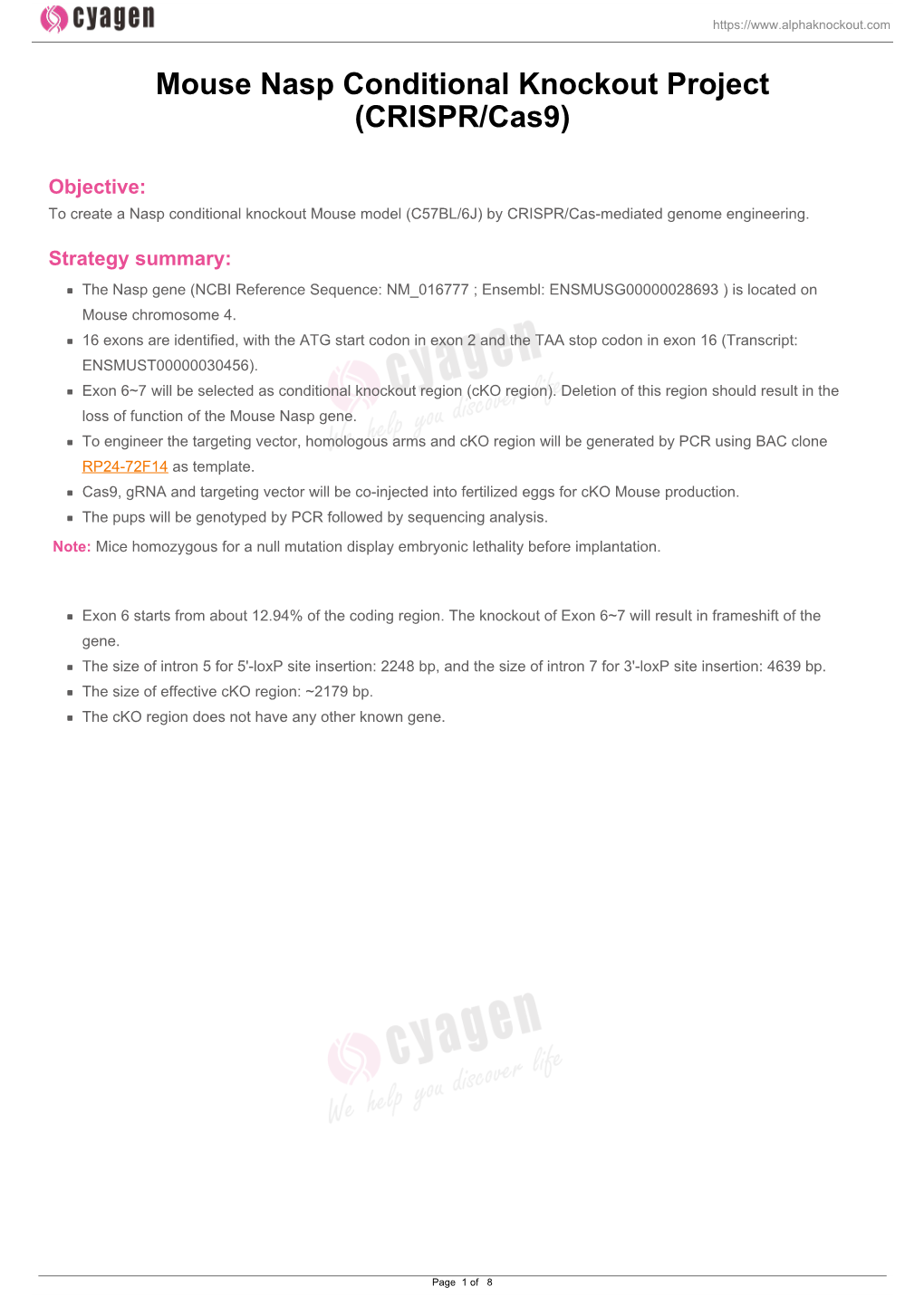 Mouse Nasp Conditional Knockout Project (CRISPR/Cas9)