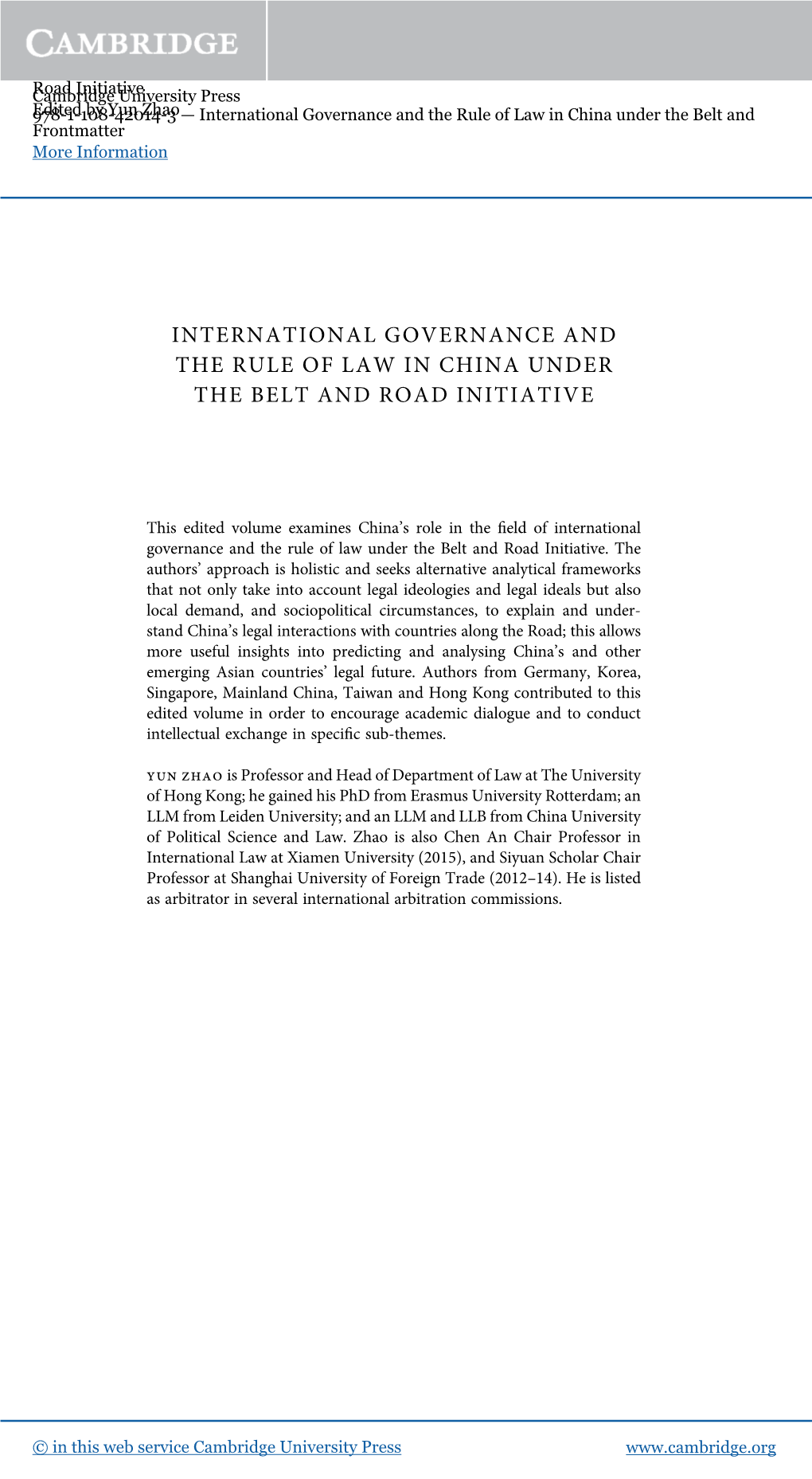 International Governance and the Rule of Law in China Under the Belt and Road Initiative